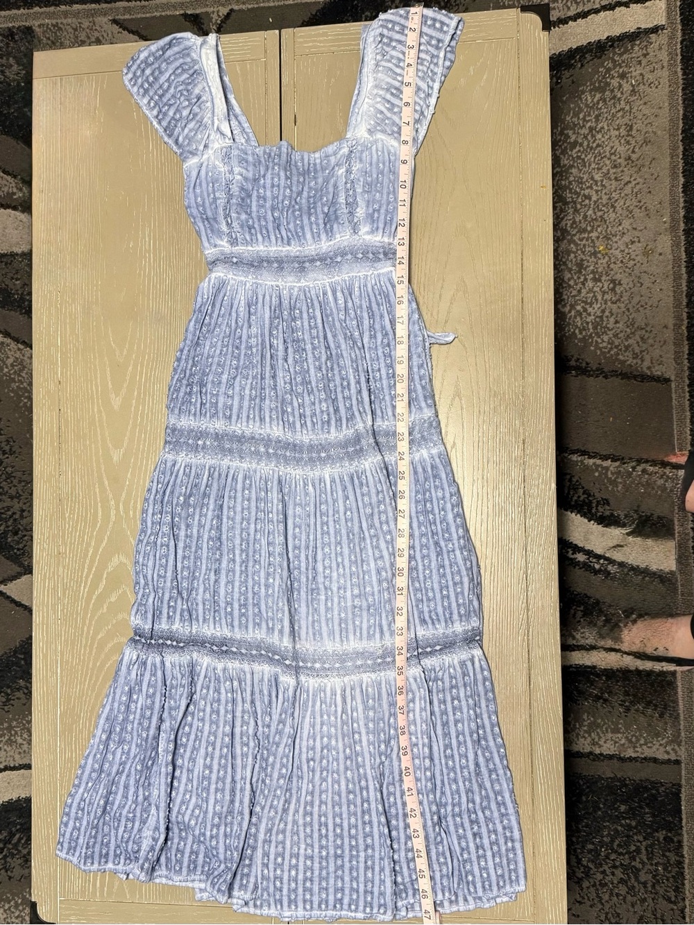 American Eagle Blue Tiered Maxidress XS Cottagecore Lace Cotton Prarie Boho - Picture 4 of 9